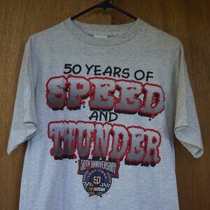 Vintage Checkered Flag NASCAR 50 Years of Speed and Thunder Men's Large T-Shirt